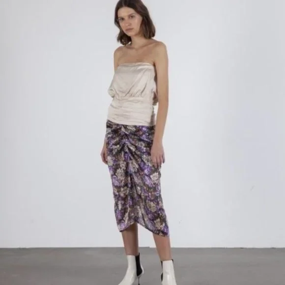 NWT Birgitte Herskind Alexis Ruched Floral Midi Skirt Women's Size 10 - Picture 10 of 12